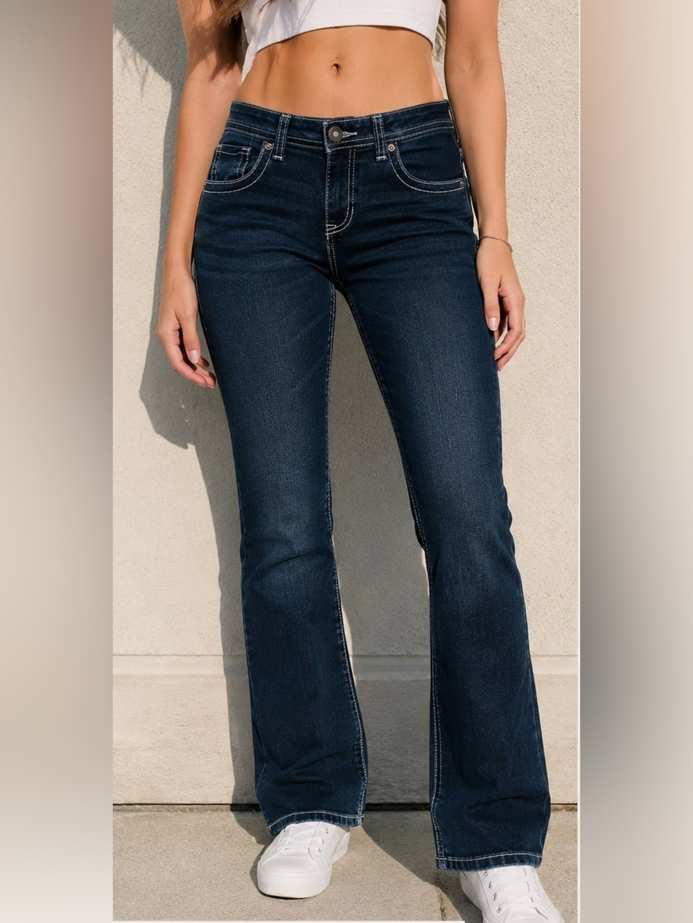 Apt. 9 Dark Indigo Bedazzled Pockets Y2K Flare Jeans Size 10